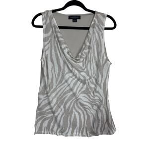 August Silk Women’s Zebra‎ Animal Beige Print Cowl Neck Sleeveless Top Size Lg